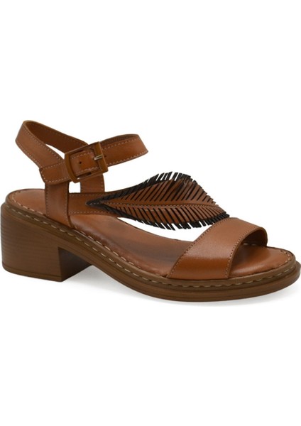 Kadın Yaprak Detaylı Hakiki Deri Sandalet Taba 25020310Y