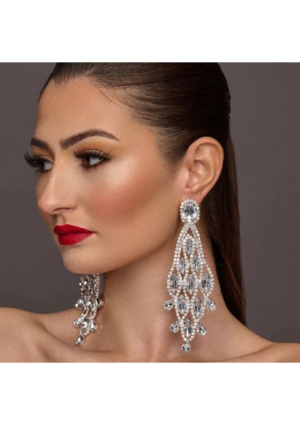Yeni Lüks Dörtgen Düzensiz Rhinestones Uzun Küpeler (Yurt Dışından) fiyatları