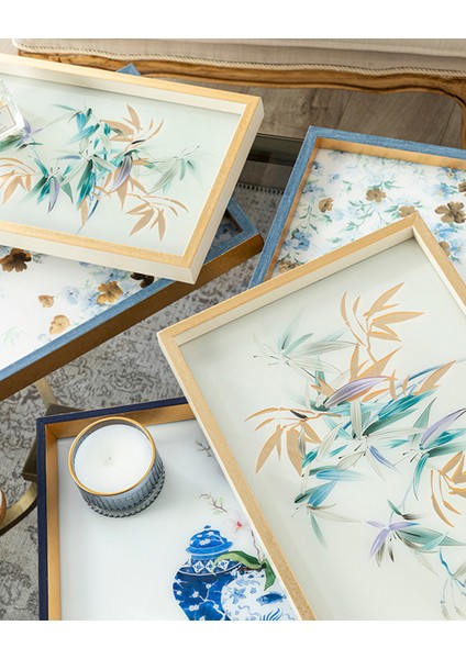 Floret Cam Dekoratıf Tepsı 22X37 cm Mavi fırsatları