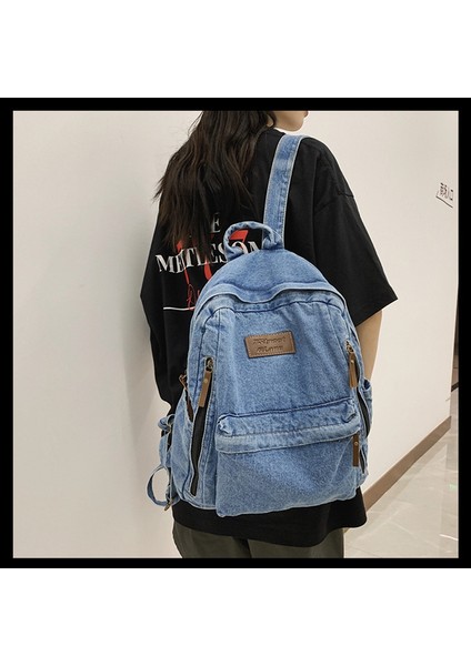 Basit Trend Dayanıklı Denim Çanta Üniversite Lise Ortaokul Öğrenci Çanta (Yurt Dışından) fırsatları