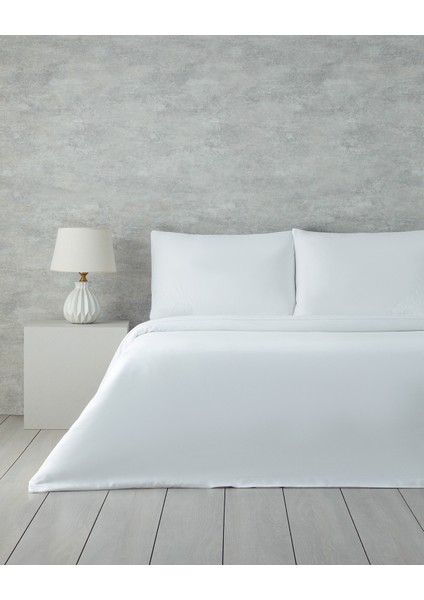 Laurel Nakışlı Pamuk Saten Çift Kişilik Nevresim Takımı 200 x 220 cm Beyaz