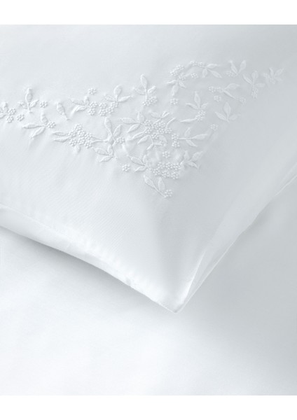 Laurel Nakışlı Pamuk Saten Çift Kişilik Nevresim Takımı 200 x 220 cm Beyaz fırsatları
