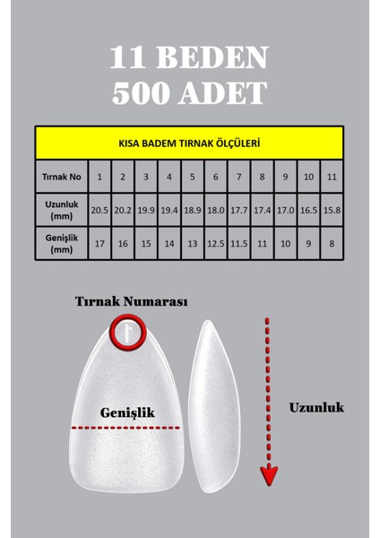 500 Adet Yeni Nesil Jel Destekli Kısa Badem Takma Tırnak Seti modelleri