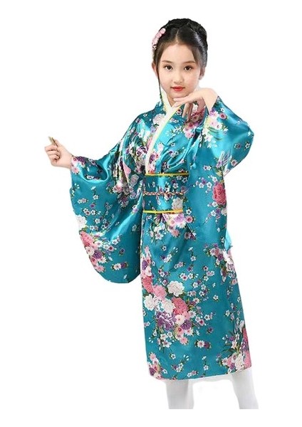 Kemerli Desenli Japon Tarzı Çocuk Kimono S - Mavi (Yurt Dışından)