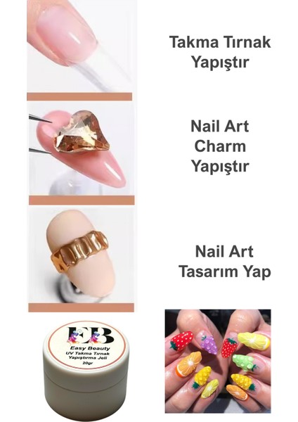 20ml 3D Nail Art Tasarım Jeli Takma Tırnak ve Charm Yapıştırıcısı Uv Işıkla Kullanılır Katı Formda