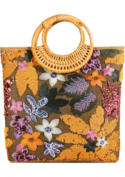Payetli Hasır Bayan Tote Çanta - Turuncu (Yurt Dışından)