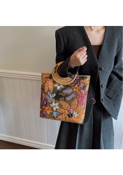 Payetli Hasır Bayan Tote Çanta - Turuncu (Yurt Dışından) modelleri