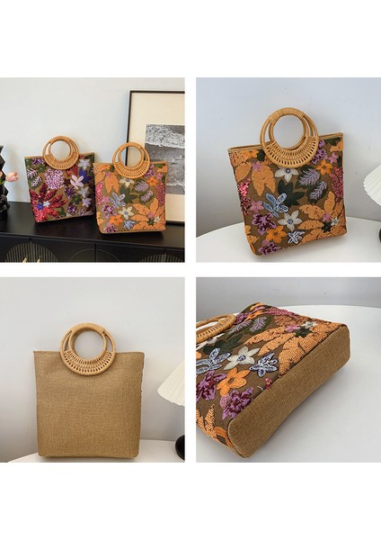 Payetli Hasır Bayan Tote Çanta - Turuncu (Yurt Dışından) indirimleri