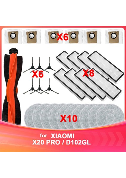 Xiaomi Robot Vacuum X20 Pro / D102GL Vacuum Parts ile Uyumludur Ana Silindir Yan Fırça Hepa Filtre Paspas Bezi Toz Torbası (Yurt Dışından)