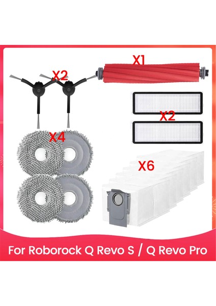 Roborock Q Revo S / Q Revo Pro Vakum Parçaları Için 15 Adet Yedek Kit Ana Yan Fırça Filtre Paspas Bezleri Toz Torbaları (Yurt Dışından)