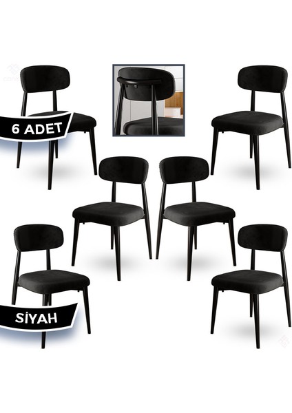 Laos Serisi 6 Adet Siyah Mutfak Sandalyesi Siyah Metal Iskeletli 1. Sınıf Babyface Kumaş fiyatları