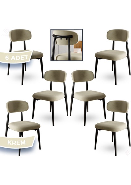 Laos Serisi 6 Adet Krem Mutfak Sandalyesi Siyah Metal Iskeletli 1. Sınıf Babyface Kumaş fiyatları