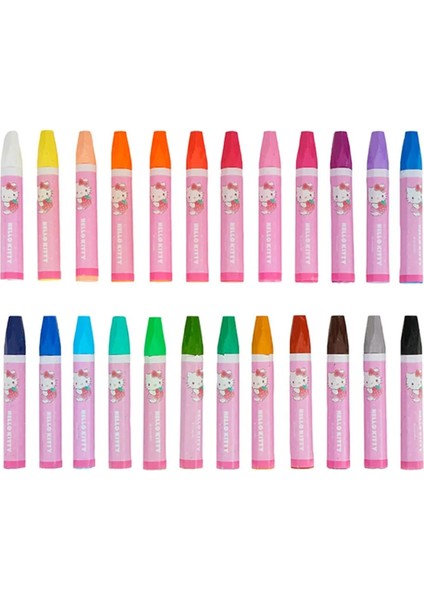Sanrio Lisanslı Hello Kitty Çilek Serisi 24'lü Yağlı Pastel Boya Kalemi Seti