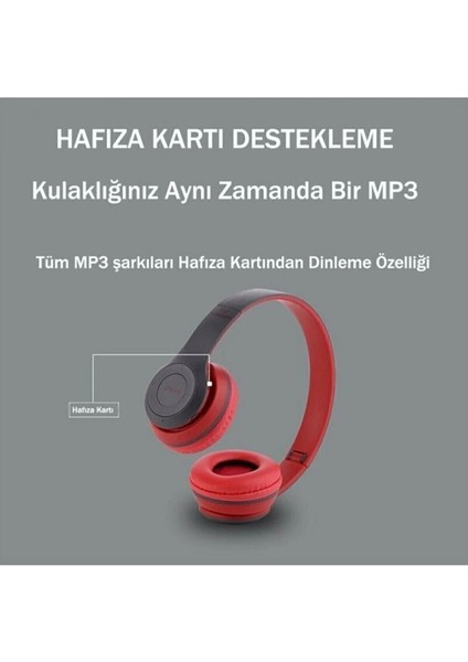 P47 Bluetooth Kulaklık 5.0 Edr Radyolu Aux Sd Kablosuz Wireless Yeni Mikrofonlu Kulaklık