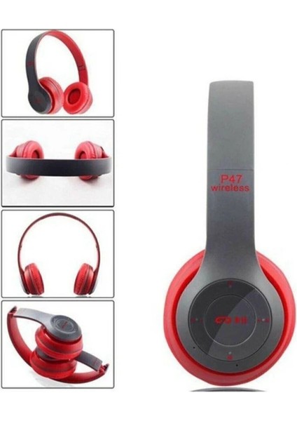 P47 Bluetooth Kulaklık 5.0 Edr Radyolu Aux Sd Kablosuz Wireless Yeni Mikrofonlu Kulaklık
