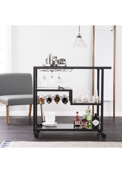 Şaraplık Servis Arabası Metal Ayna Raflı Kadehlik Sunum Arabası Beyaz