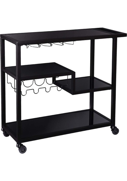 Şaraplık Servis Arabası Metal Ayna Raflı Kadehlik Sunum Arabası Beyaz