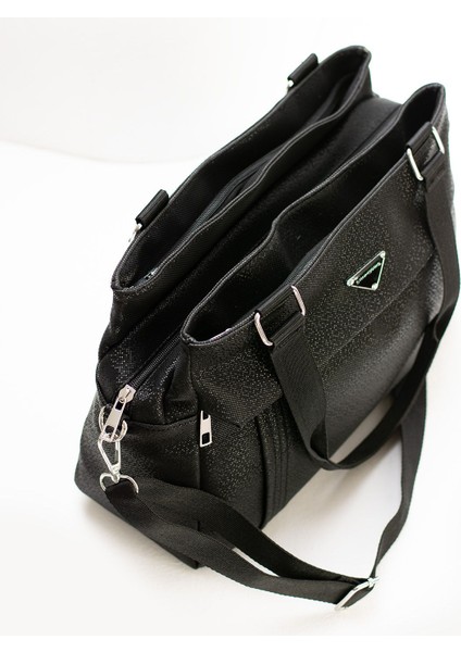 Kadın Çapraz Askılı Çok Bölmeli Siyah Desenli El ve Omuz Çantası indirimleri