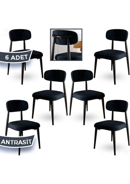 Laos Serisi 6 Adet Antrasit Mutfak Sandalyesi Siyah Metal Iskeletli 1. Sınıf Babyface Kumaş fiyatları