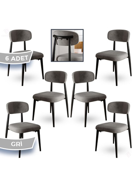 Laos Serisi 6 Adet Gri Mutfak Sandalyesi Siyah Metal Iskeletli 1. Sınıf Babyface Kumaş fiyatları
