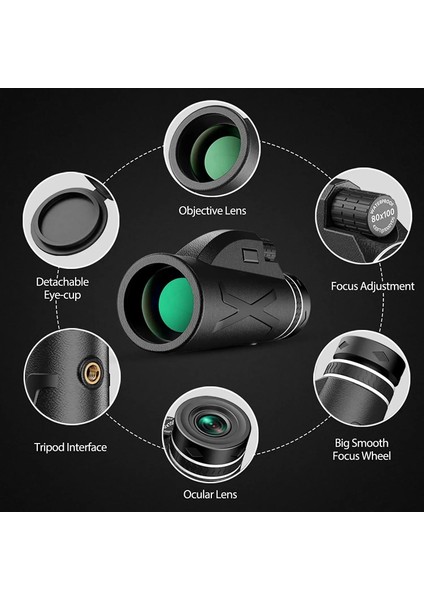 Tripod ve Telefon Adaptörü Ile 80X100 Hd Monoküler Teleskop/bak4 Prizma Uzun Menzilli Zoom/kuş Gözlemciliği Için Taşınabilir, Kamp/gece Görüş Su Geçirmez (Yurt Dışından) fırsatları