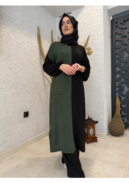 Yazlık Yeşil/siyah Tesettür Eşofman Takım