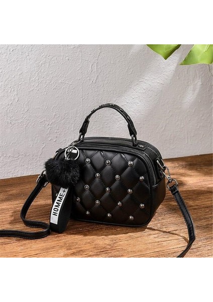 Kadınlar Mini Pu Deri Messenger Çanta Kürk Top Omuz Messenger Çantası (Yurt Dışından)