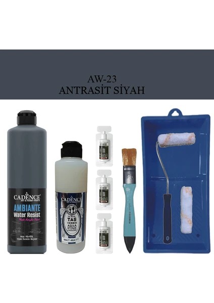 Fayans Tezgah B - Ambiente Islak Zemin Aw - 23 Antrasit Siyah 500 ml Katalizör 30 gr Taş Vernik Mat 250 Saten Rulo Set