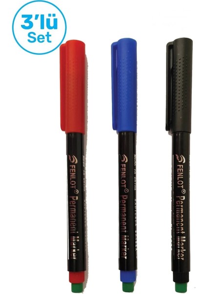 Karışık Renk Asetat Permanent CD Kalemi Medium Uçlu (3lü Set)