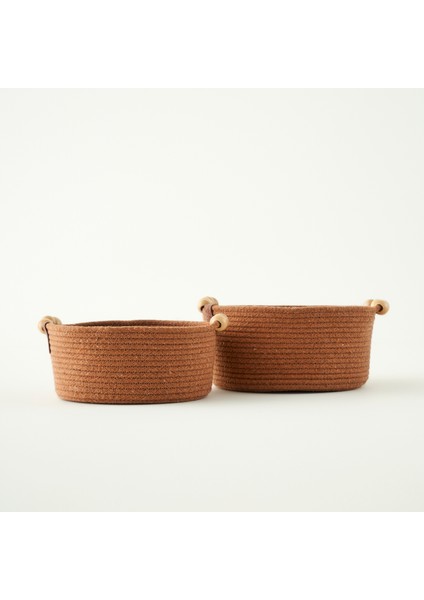 %100 Pamuk Linoa Boncuk Kulplu Sepet Kahverengi (19X19X8 Cm) fırsatları