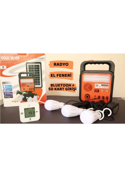 Gold Silver GS-902P Şarjlı Solar Fener Bluetooth Özelliği