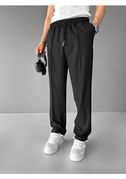 Erkek Beli Lastikli Baggy Pantolon Siyah