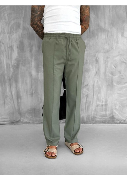 Erkek Beli Lastikli Baggy Pantolon Haki