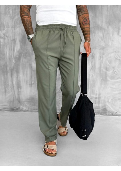 Erkek Beli Lastikli Baggy Pantolon Haki modelleri