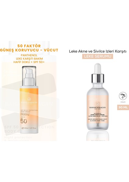 Leke Karşıtı 50SPF+ Vücut Güneş Kremi 150 ml+LEKE Karşıtı Serum 30 ml Hediye