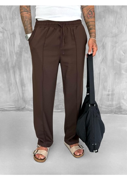 Erkek Beli Lastikli Baggy Pantolon Kahve