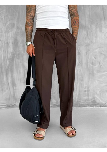 Erkek Beli Lastikli Baggy Pantolon Kahve modelleri