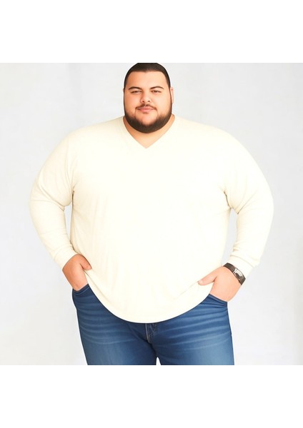Erkek Büyük Beden Oversize Uzun Kollu V Yaka T-Shirt 3xl 4xl 5xl 6xl 7xl 8xl 9xl