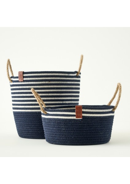 %100 Pamuk Valesa Kulplu Sepet Lacivert (21x21x23 cm) indirimleri