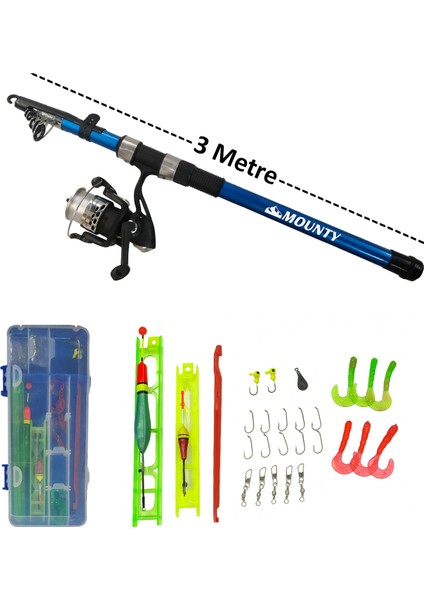 29 Parça 3 Metre Tam Takım Teleskopik Deniz Göl Hobi Olta Seti XT4000