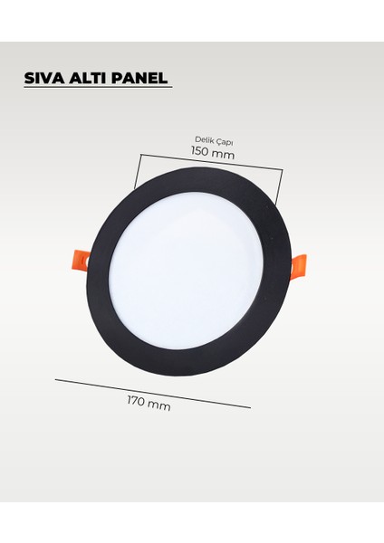 12W Siyah Sıva Altı Yuvarlak Slim LED Panel 6500K Beyaz Işık 2 Adet fiyatları
