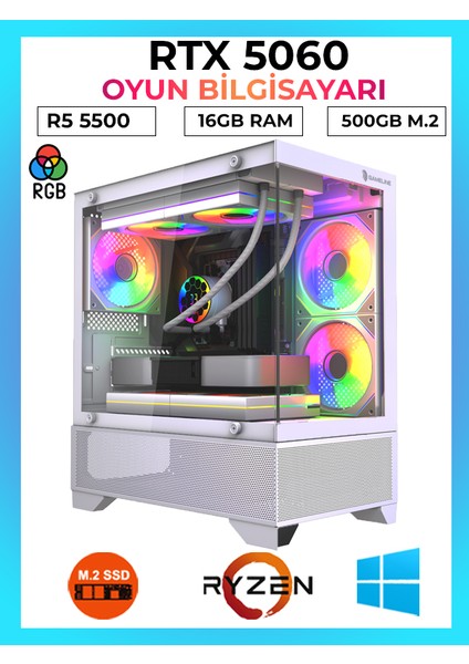 Pro X13 Ryzen 5 5500 16GB Ram 500GB M.2 Nvme RTX5060 Oyuncu Free Dos Masaüstü Bilgisayar