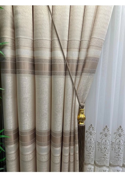 Nivemeshome Defne Krem FT614339 V-101 1/3 Sık Pileli Fon Perde Apm