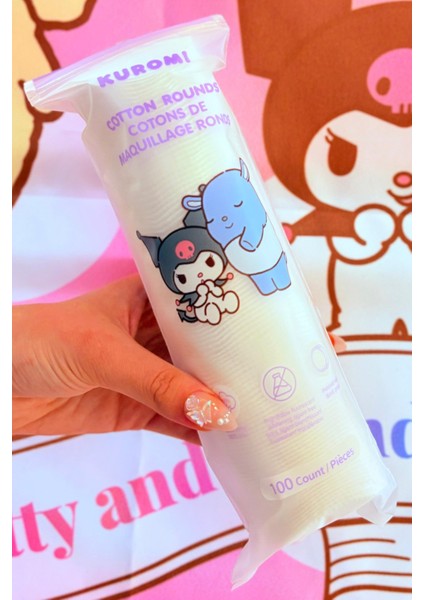 Sanrio Lisanslı Kuromi Yuvarlak Makyaj Temizleme Pamuğu 100'LÜ
