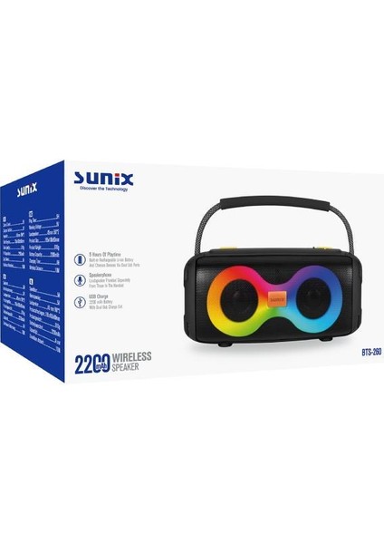 2200 Mah 10W Ledli Taşınabilir Bluetooth Hoparlör Mavi BTS-260 fiyatları