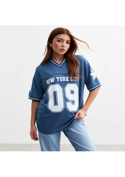 Kısa Kollu Oversize V Yaka Basic T-Shırt