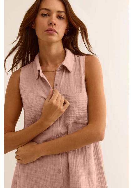 Müslin Mini Elbise - Cepli Plaj Elbisesi - Günlük Müslin Elbise - Plaj, Günlük.