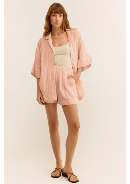 Kadın Müslin Plaj Seti - Gömlek ve Şort Takımı - Plaj, Günlük. - 2 Katdoğal Müslin Kumaş. fırsatları