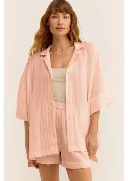 Kadın Müslin Plaj Seti - Gömlek ve Şort Takımı - Plaj, Günlük. - 2 Katdoğal Müslin Kumaş. indirimleri