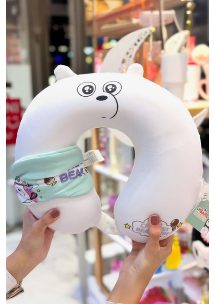 We Bare Bears Lisanslı Uyku Gözlüklü Boyun Yastığı - Kutup Ayısı